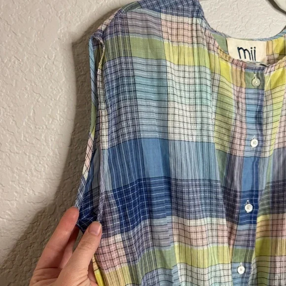 Mii Collection Handwoven Plaid Blue Small Midi Dress Lightweight Summer Colorful - Picture 7 of 8